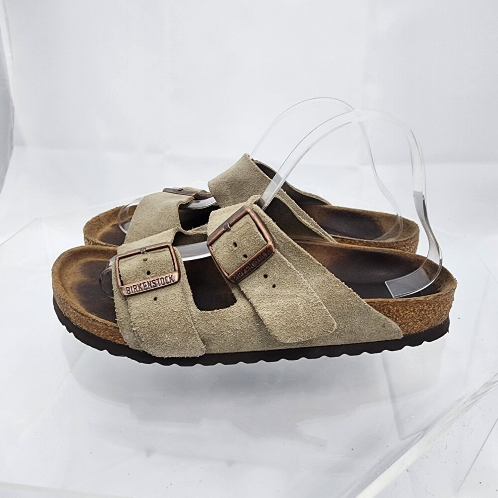 Mismatched LEFT NAR/RIGHT WIDE Birkenstock Arizona Suede Sandal Taupe 39/L 8/M 6